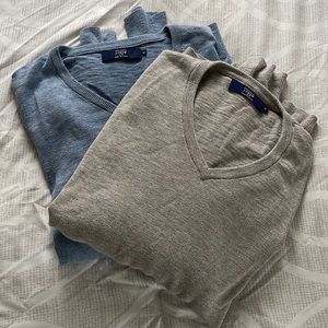 2 Pack J. Crew Mens V Neck Sweater - blue and mixed color gray